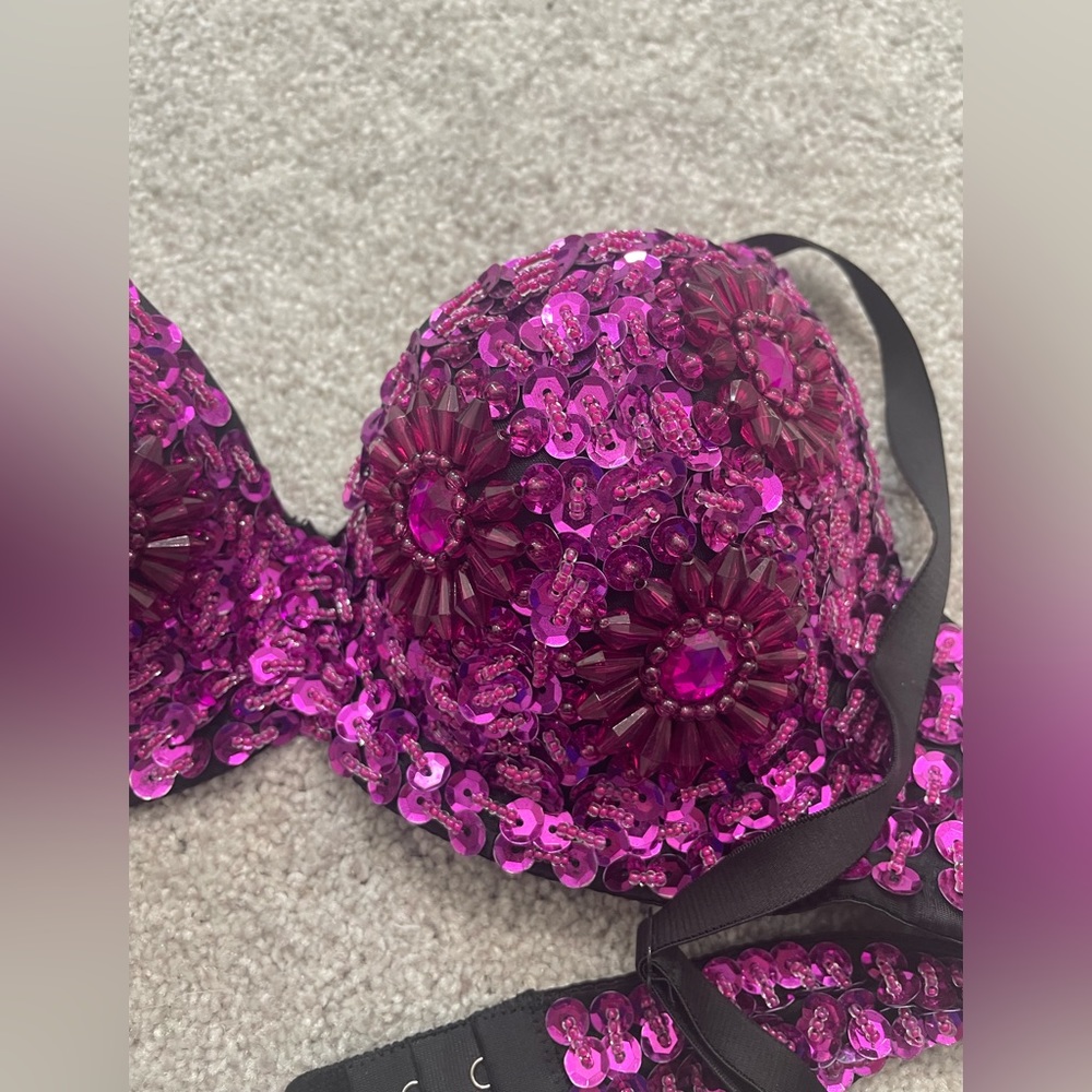 True Y2K sequin hand beaded bedazzled purple bra